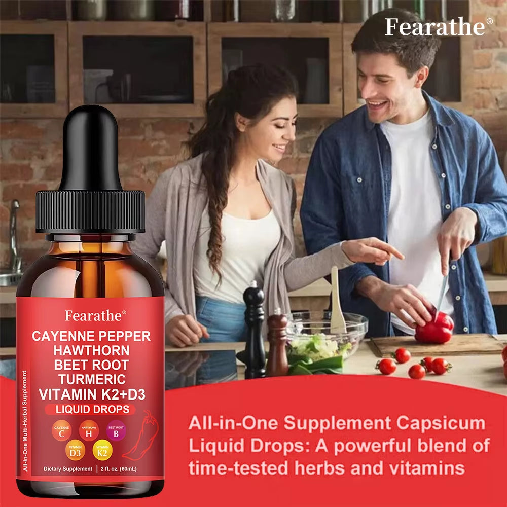 Cayenne Pepper Liquid Drops,Cayenne Pepper Hawthorn Beet Root Drops,Organic Cayennee Pepper Supplement,60Ml Plant-Based Liquid