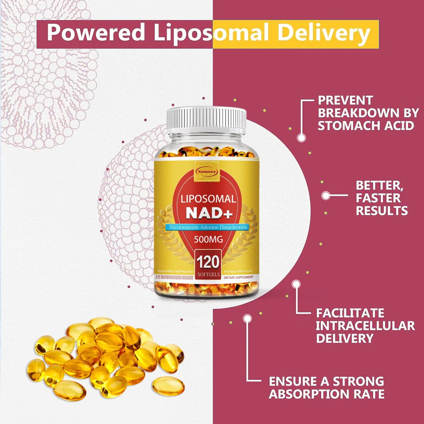 Liposomal NAD+ Capsules - Anti-Aging, Replenish Energy, Enhance Focus, Support Cellular Health - 120 Capsules