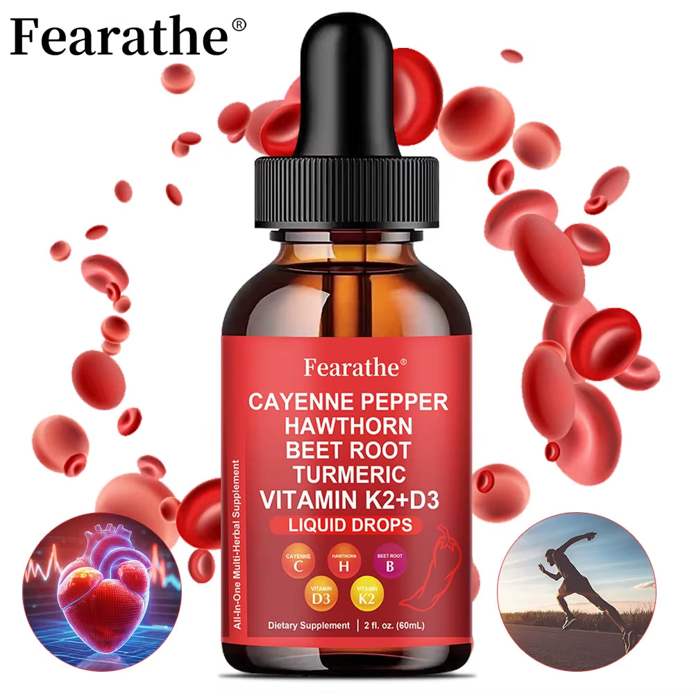Cayenne Pepper Liquid Drops,Cayenne Pepper Hawthorn Beet Root Drops,Organic Cayennee Pepper Supplement,60Ml Plant-Based Liquid