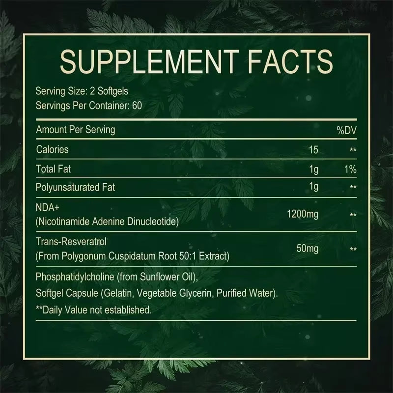 NAD+ Resveratrol - Cellular Health, Healthy Aging, to Support Skin Health, Boost Energy, for Hair, Nails, Skin and Joint Health