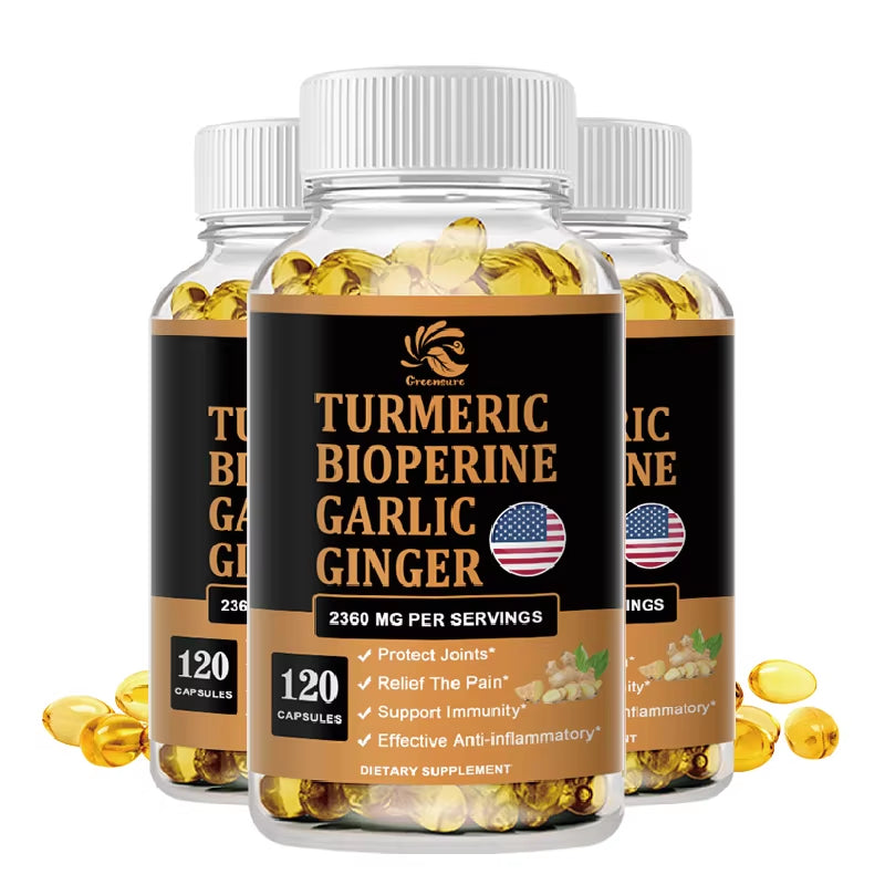 4-In-1 Turmeric Ginger Supplement with Pepperin 2360 Mg with Garlic Curcumin Black Pepper, for Joint, Digestive & Immune Support