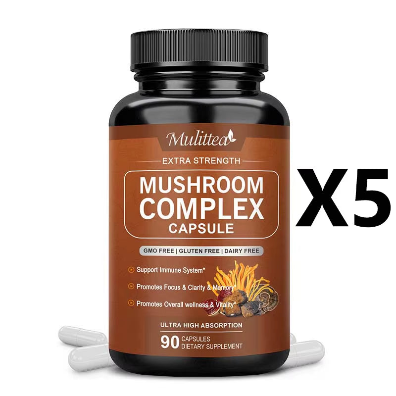 10X Mushroom Complex Capsules with Lions Mane, Chaga Nootropic Brain Supplement for Memory and Focus Relief Stress
