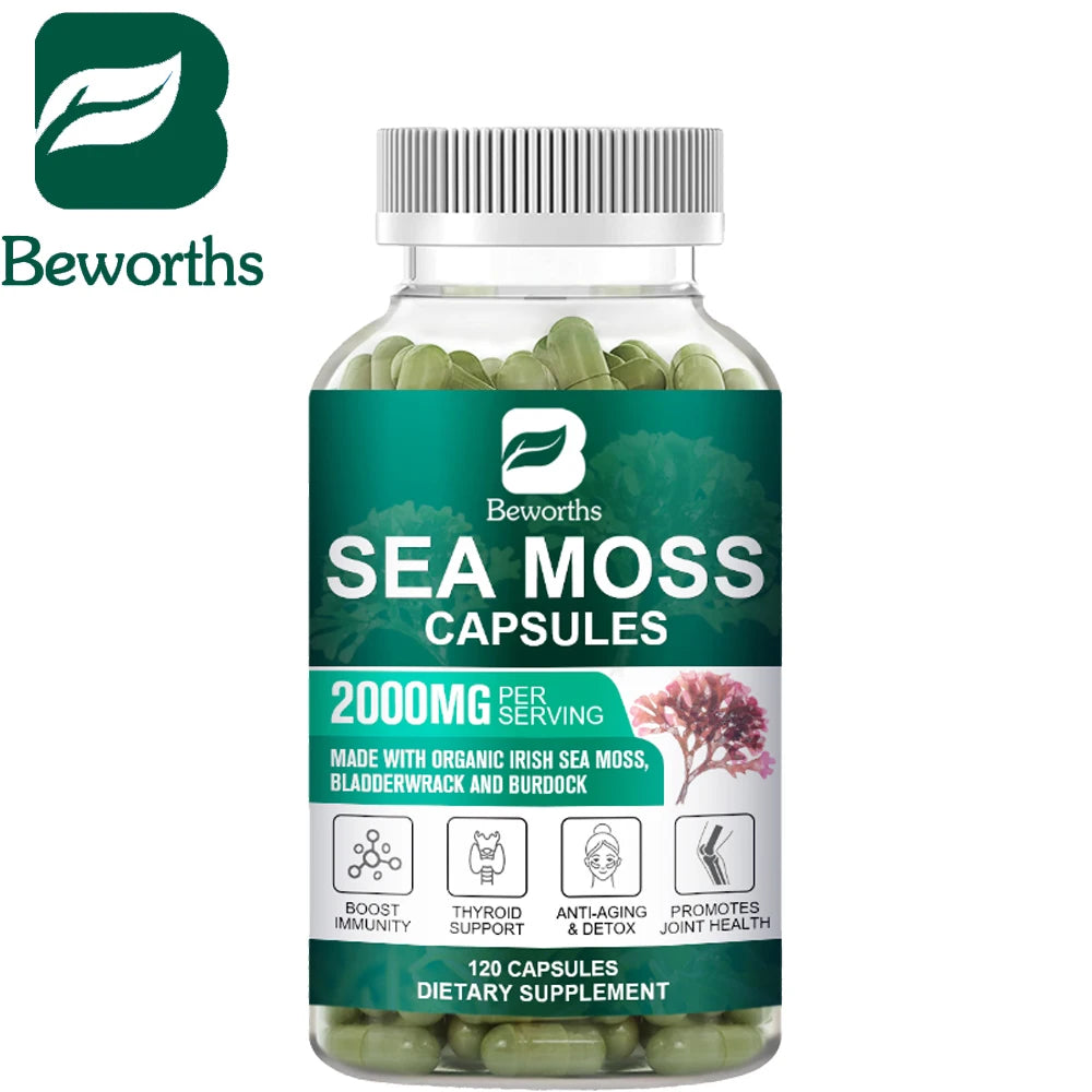 BEWORTHS Vegetarian Diet Organic Sea Moss Capsule Helps Immune System ,Joint Health Intestinal Cleansing Thyroid Supplement