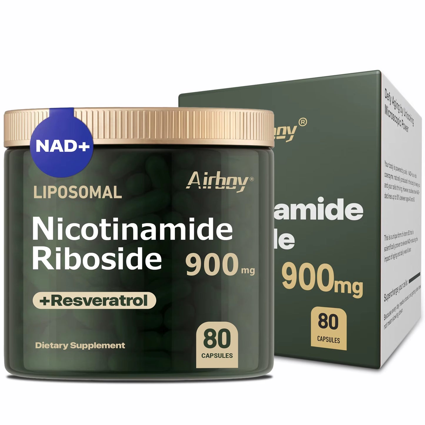Nad+Supplement - Liposomal Nicotinamide Nucleoside 900Mg + Resveratrol - Anti-Aging, Skin Health, Energy Levels - 80 Capsules