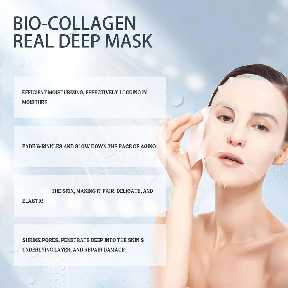 1PC Moisturizing Collagen Mask, Bio-Collagen Deep Rejuvenating Peel Mask, Brightening Films Face Mask Collagen Full Skin of S8A0