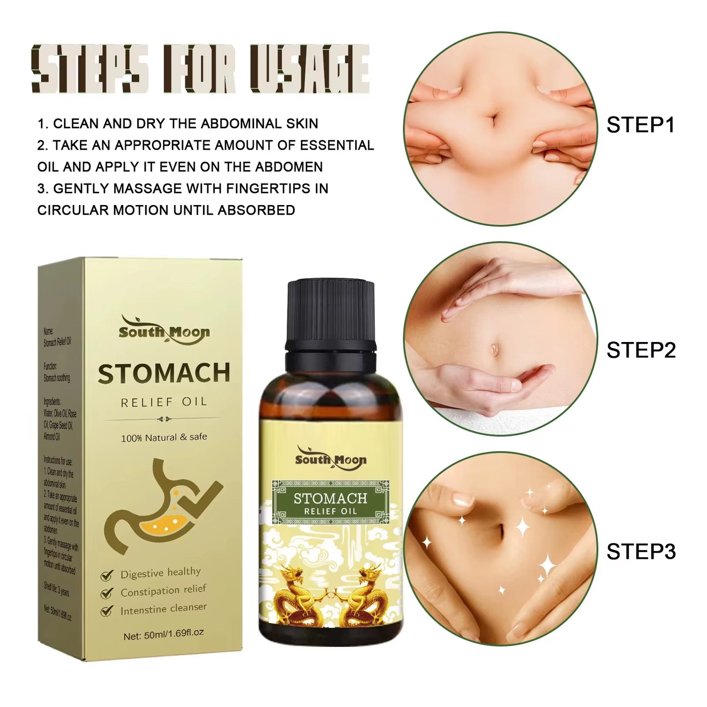 Stomach Relief Oil Relieve Indigestion Stomachache Bloating Treat Gastritis Improve Bad Breath Herbal Detoxification