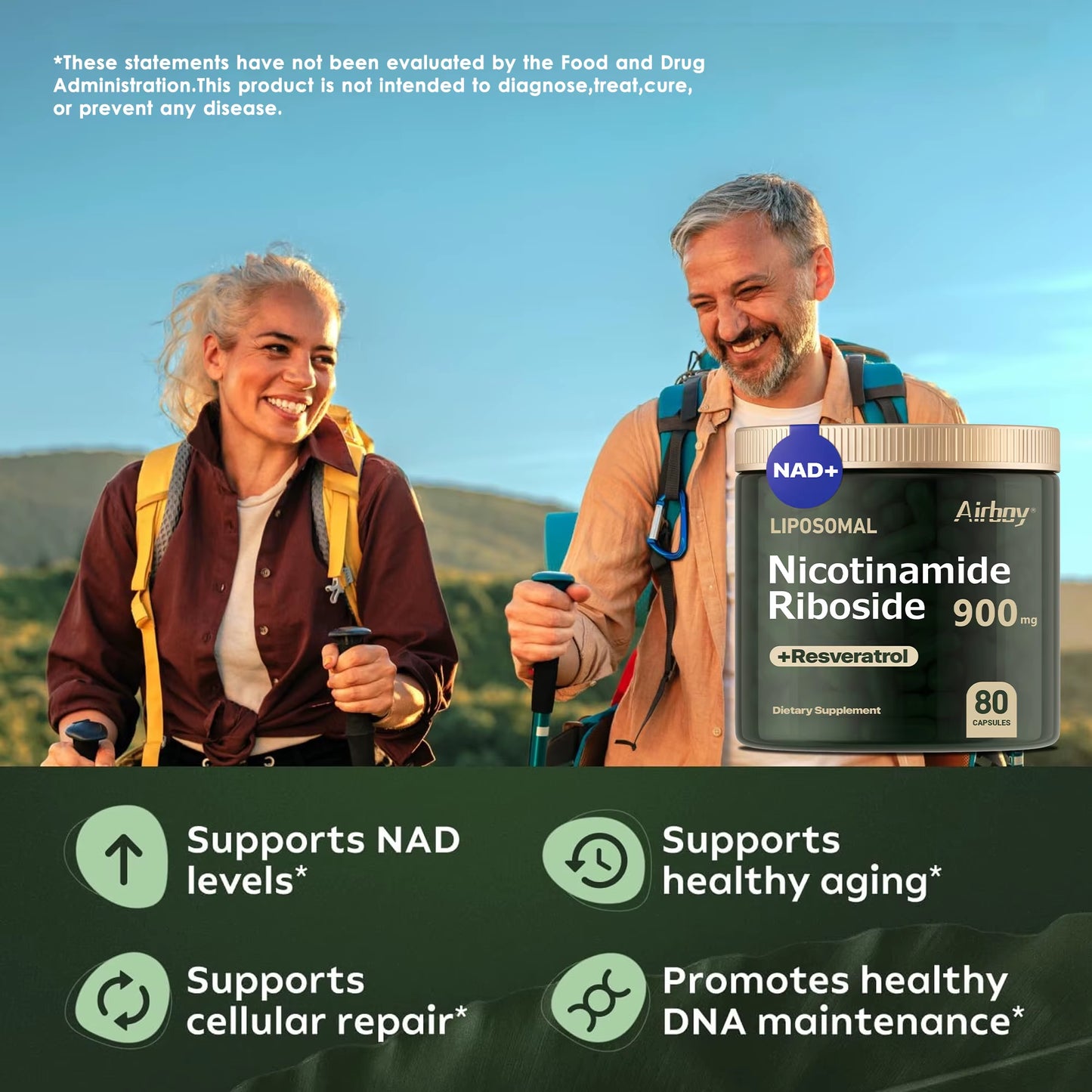 Nad+Supplement - Liposomal Nicotinamide Nucleoside 900Mg + Resveratrol - Anti-Aging, Skin Health, Energy Levels - 80 Capsules