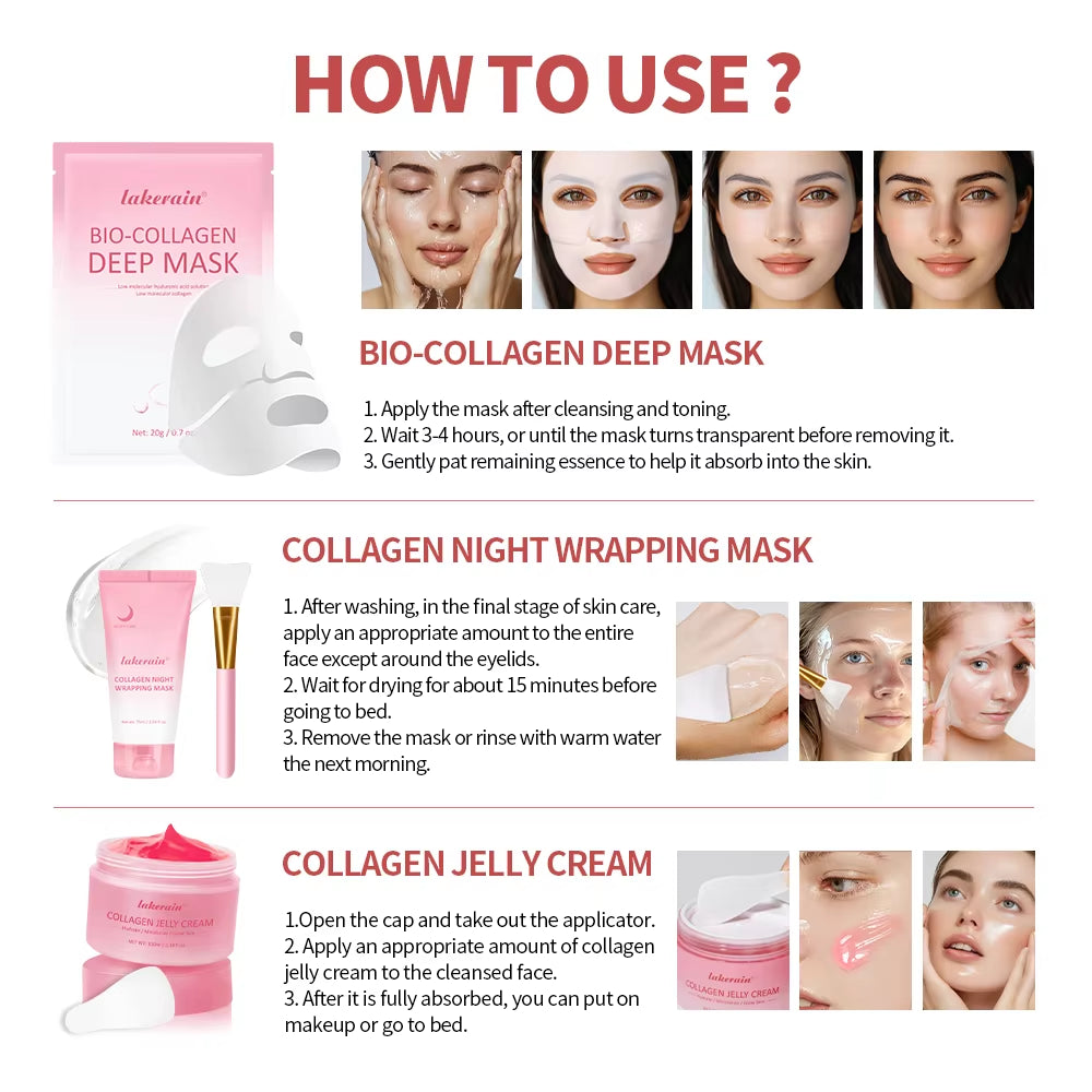 Collagen Skincare Set Hydrolyzed Collagen Facial Mask Peel off Bio-Collagen Deep Mask Hydrating Firming Moisturizing Skincare