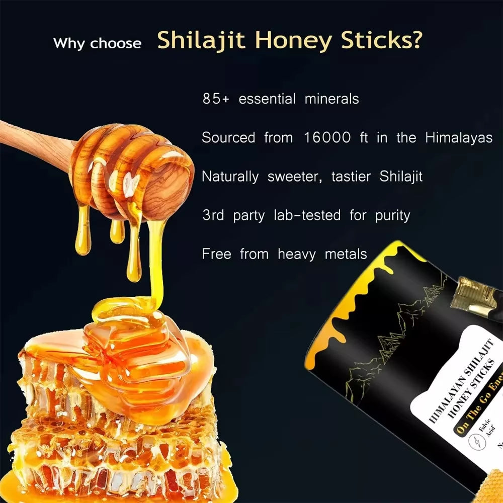 Himalayan Shilajit Sticks with Natural Honey, 30 Sticks, Energy Improve & Immune Support, 75%+ Fulvic Acid, 85+ Trace Minerals