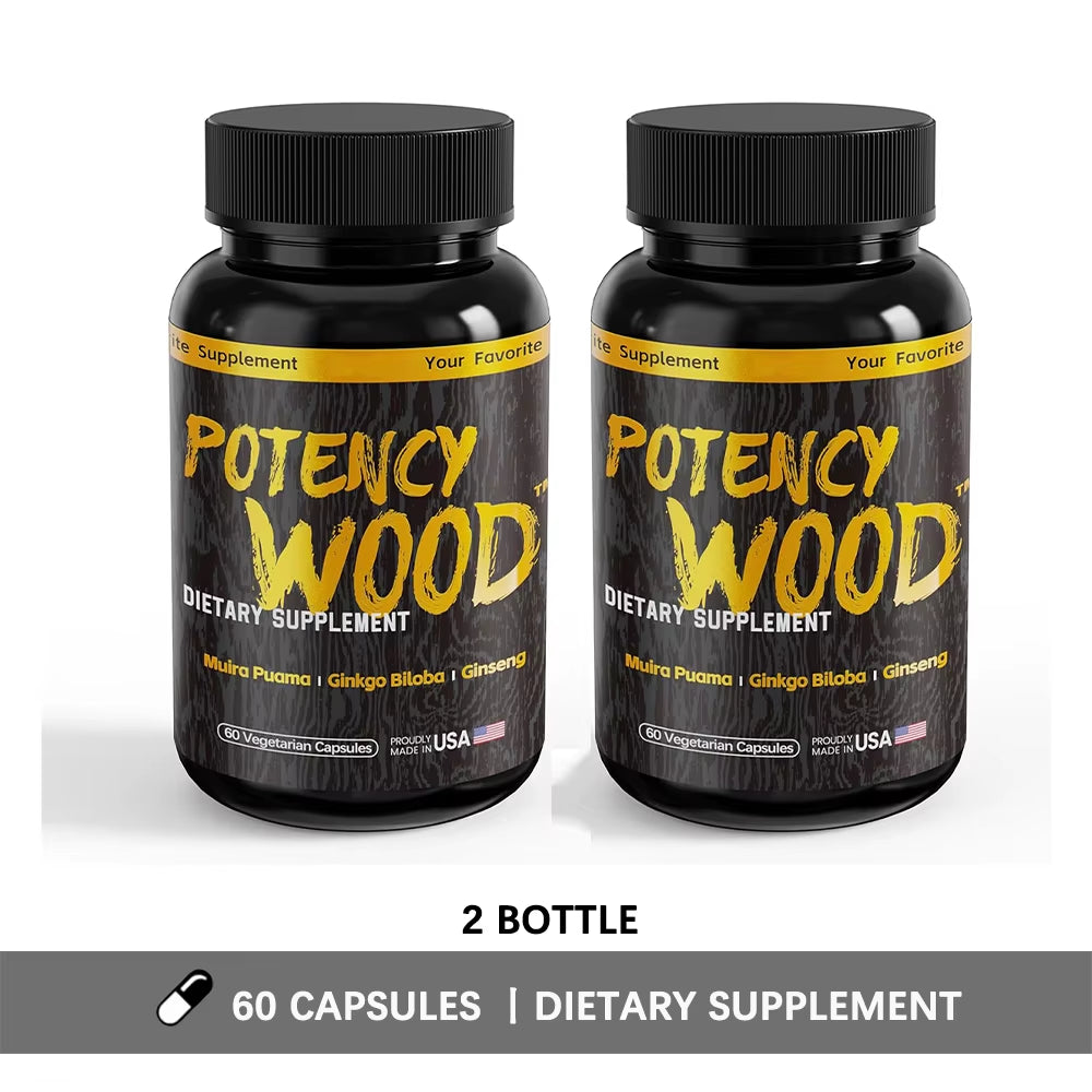 Potency Wood Herbal Supplements with Ginseng Ashwagandha, 60 Capsules, Adaptogen Energy Stamina Immune Antioxidants Gut Health