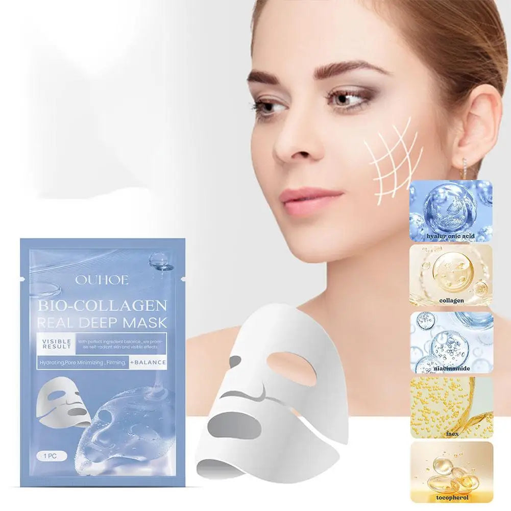 1PC Moisturizing Collagen Mask, Bio-Collagen Deep Rejuvenating Peel Mask, Brightening Films Face Mask Collagen Full Skin of S8A0