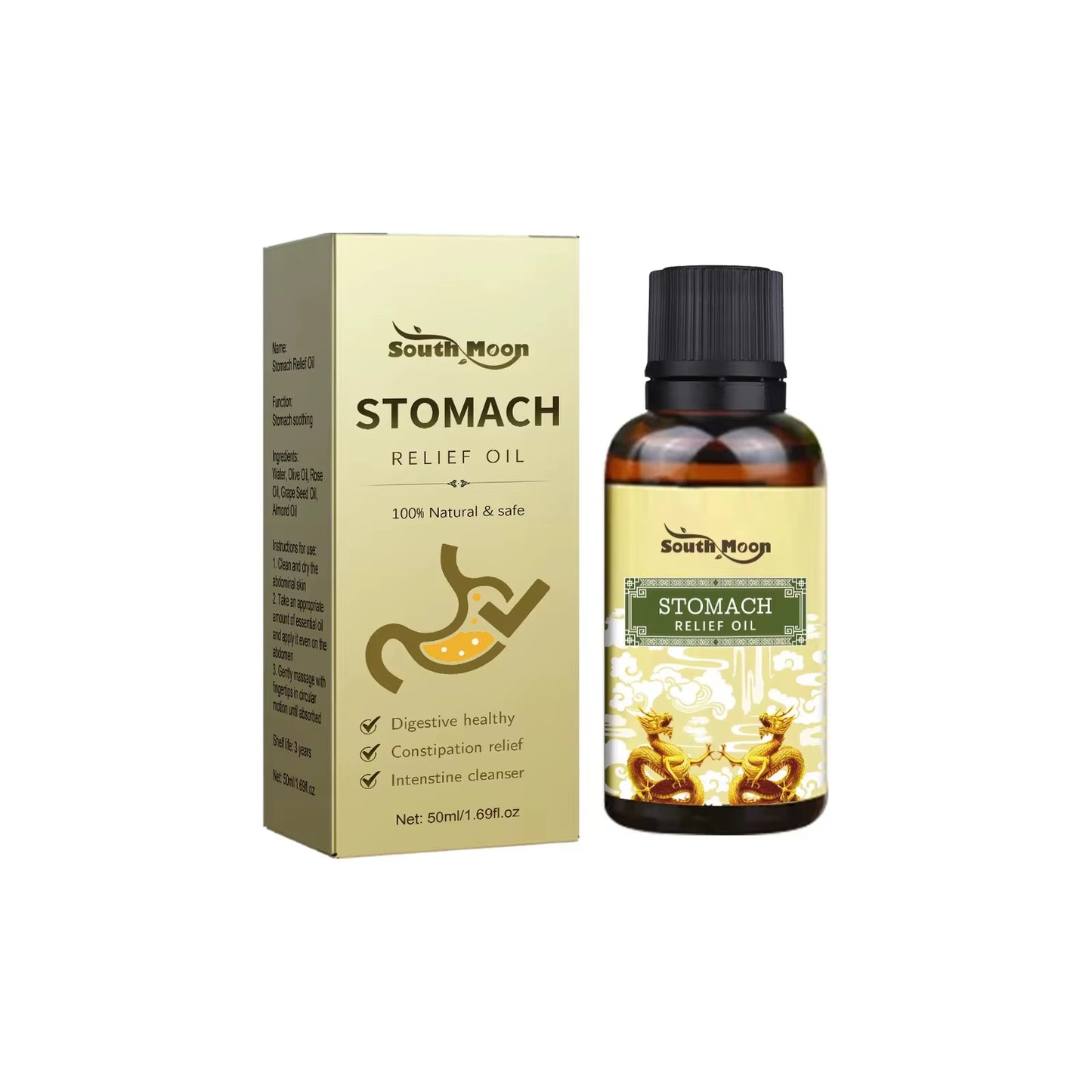Stomach Relief Oil Relieve Indigestion Stomachache Bloating Treat Gastritis Improve Bad Breath Herbal Detoxification