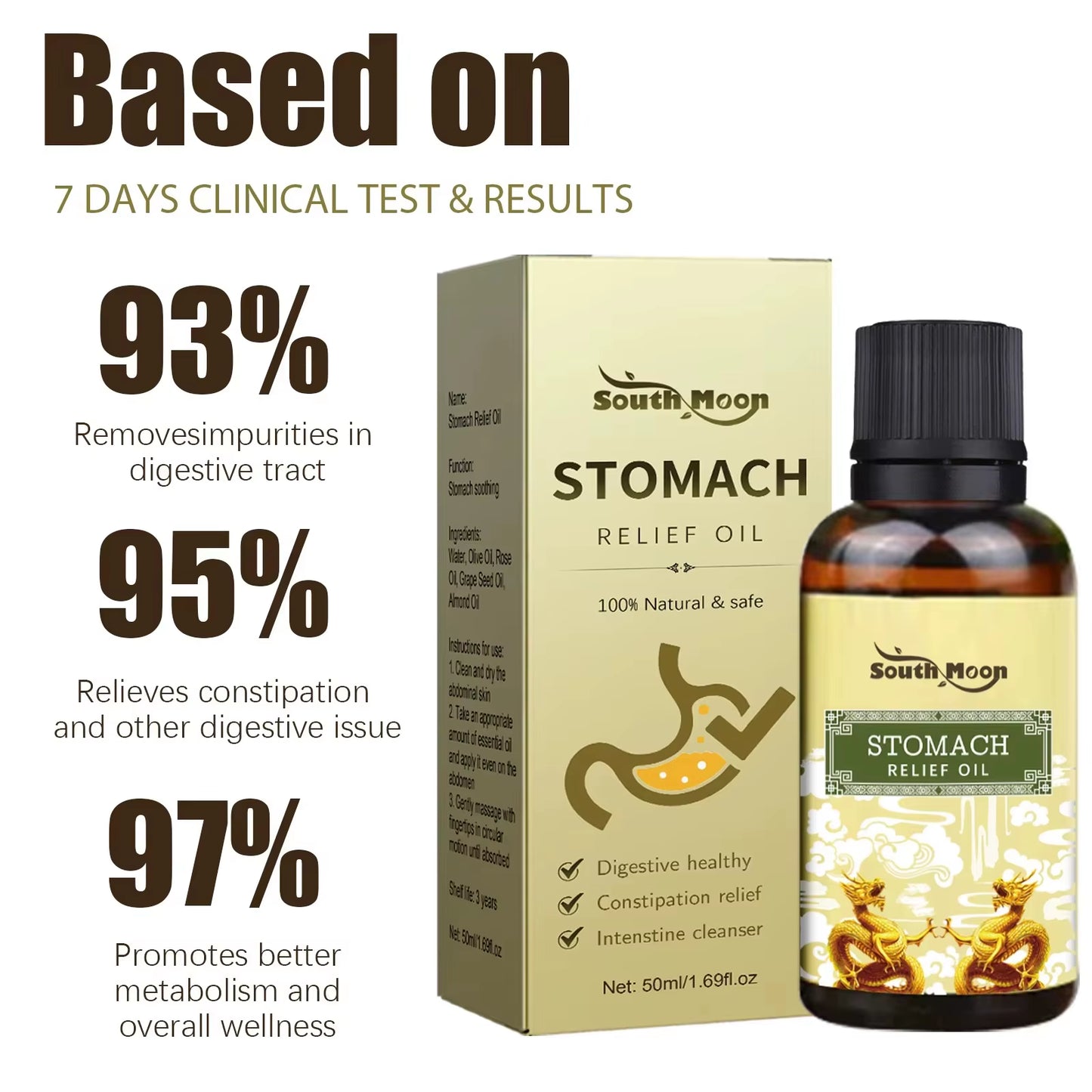 Stomach Relief Oil Relieve Indigestion Stomachache Bloating Treat Gastritis Improve Bad Breath Herbal Detoxification