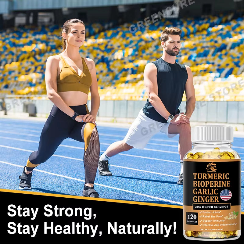 4-In-1 Turmeric Ginger Supplement with Pepperin 2360 Mg with Garlic Curcumin Black Pepper, for Joint, Digestive & Immune Support