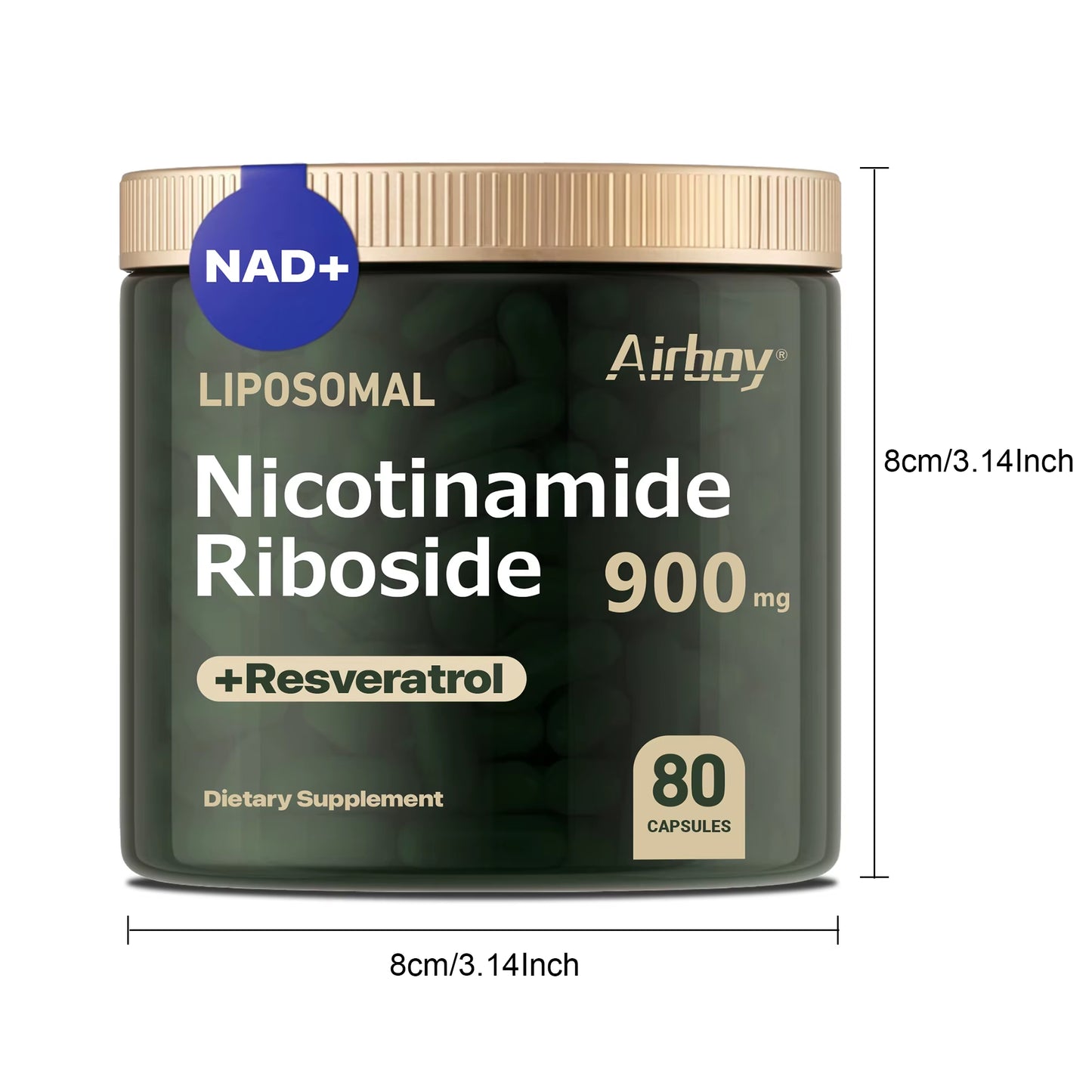 Nad+Supplement - Liposomal Nicotinamide Nucleoside 900Mg + Resveratrol - Anti-Aging, Skin Health, Energy Levels - 80 Capsules