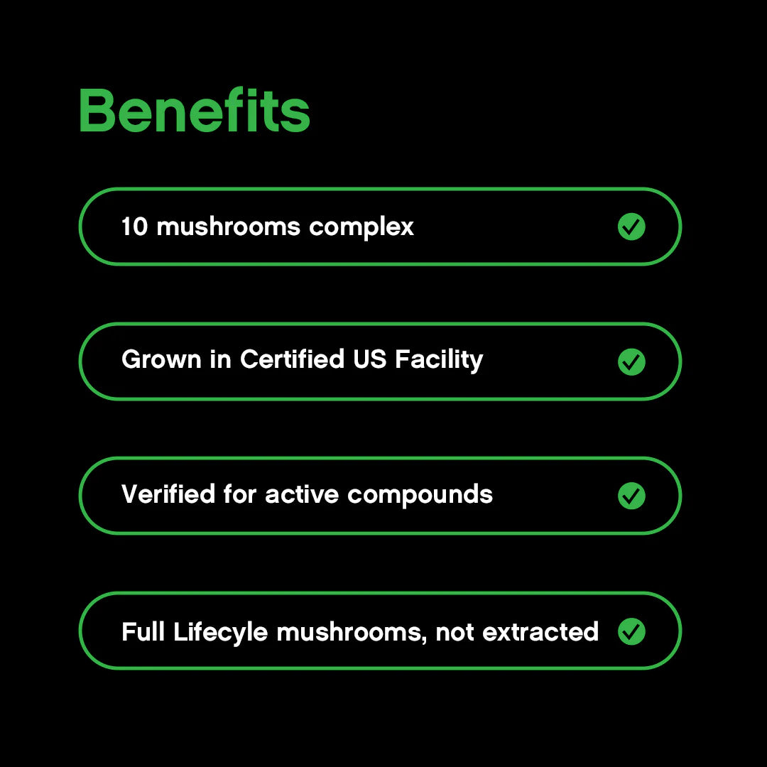 Organic Mushroom Blend | Grown in a Certified US Facility | 10-In-1 Complex 1,200 Mg | Lion’S Mane, Chaga, Turkey Tail, Maitake, Shiitake, Reishi & More | Laboratory Tested | Superior Absorption