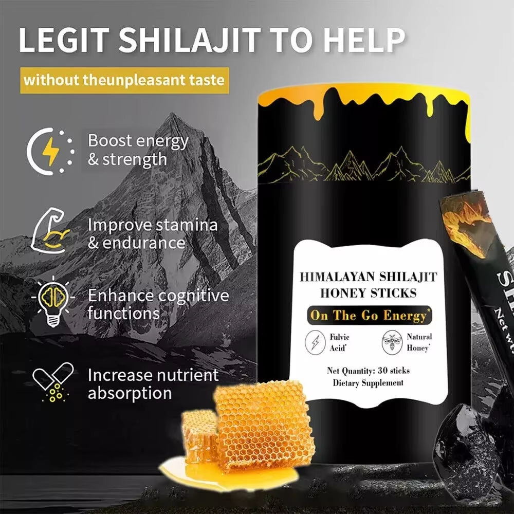 Himalayan Shilajit Sticks with Natural Honey, 30 Sticks, Energy Improve & Immune Support, 75%+ Fulvic Acid, 85+ Trace Minerals