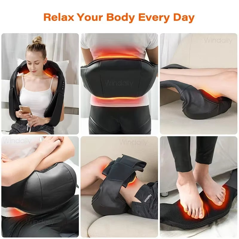 4D Shiatsu Neck and Shoulder Massager with Heat Electric Back Massagers Kneading Massage Pillow Full Body Muscle Home Car Use