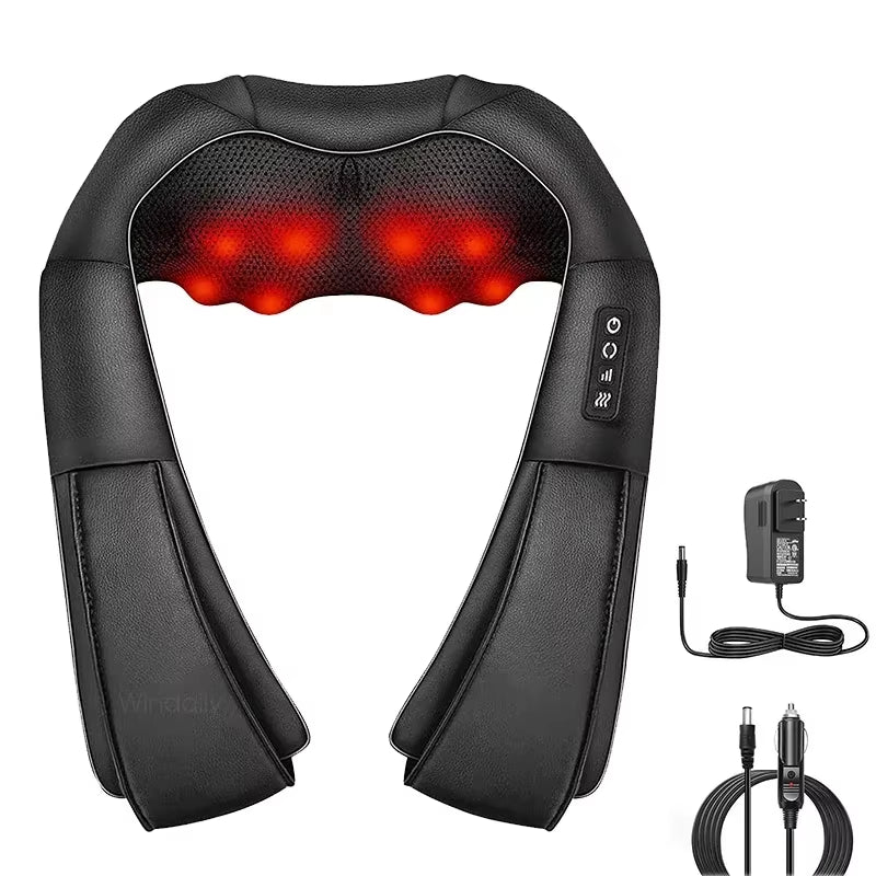 4D Shiatsu Neck and Shoulder Massager with Heat Electric Back Massagers Kneading Massage Pillow Full Body Muscle Home Car Use