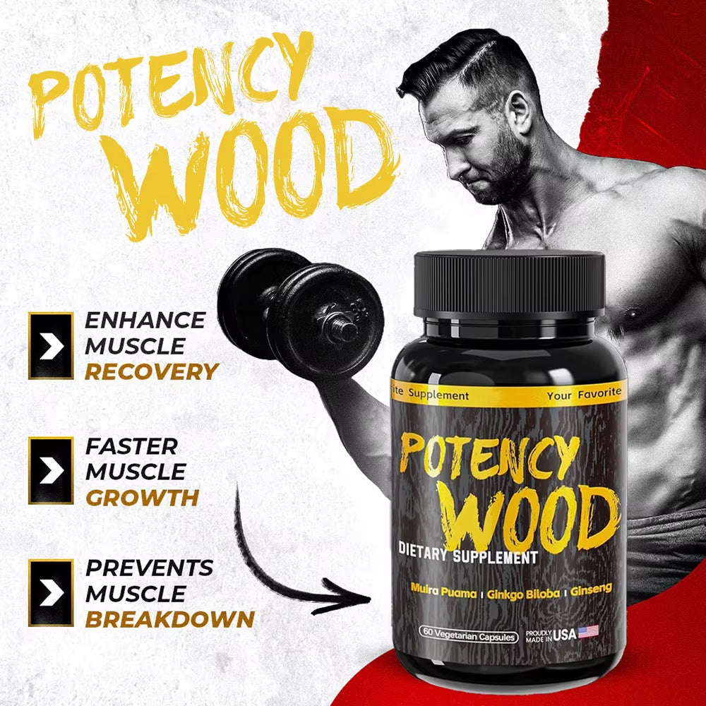 Potency Wood Herbal Supplements with Ginseng Ashwagandha, 60 Capsules, Adaptogen Energy Stamina Immune Antioxidants Gut Health