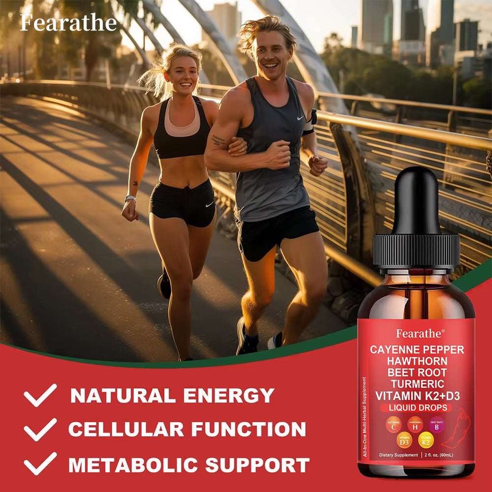 Cayenne Pepper Liquid Drops,Cayenne Pepper Hawthorn Beet Root Drops,Organic Cayennee Pepper Supplement,60Ml Plant-Based Liquid