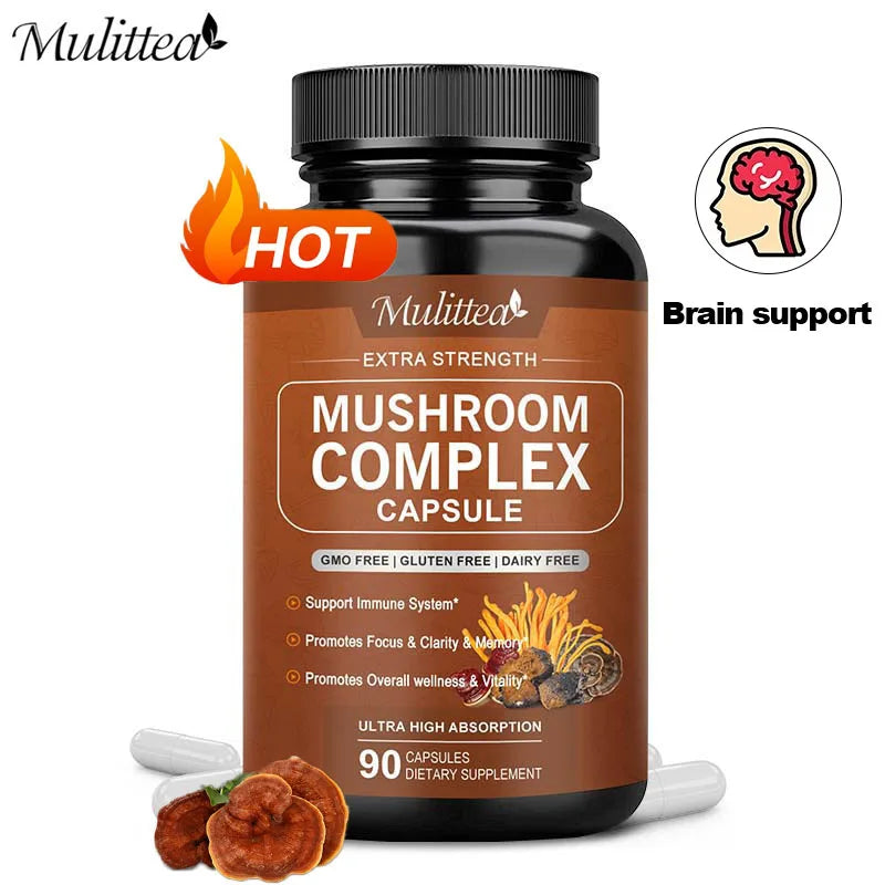 10X Mushroom Complex Capsules with Lions Mane, Chaga Nootropic Brain Supplement for Memory and Focus Relief Stress