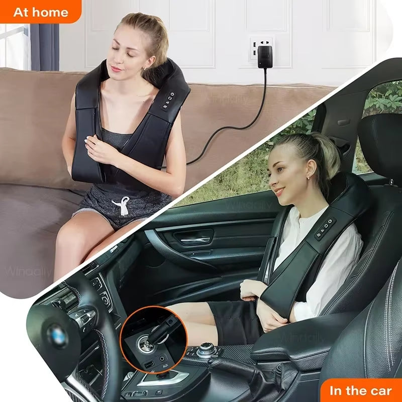 4D Shiatsu Neck and Shoulder Massager with Heat Electric Back Massagers Kneading Massage Pillow Full Body Muscle Home Car Use