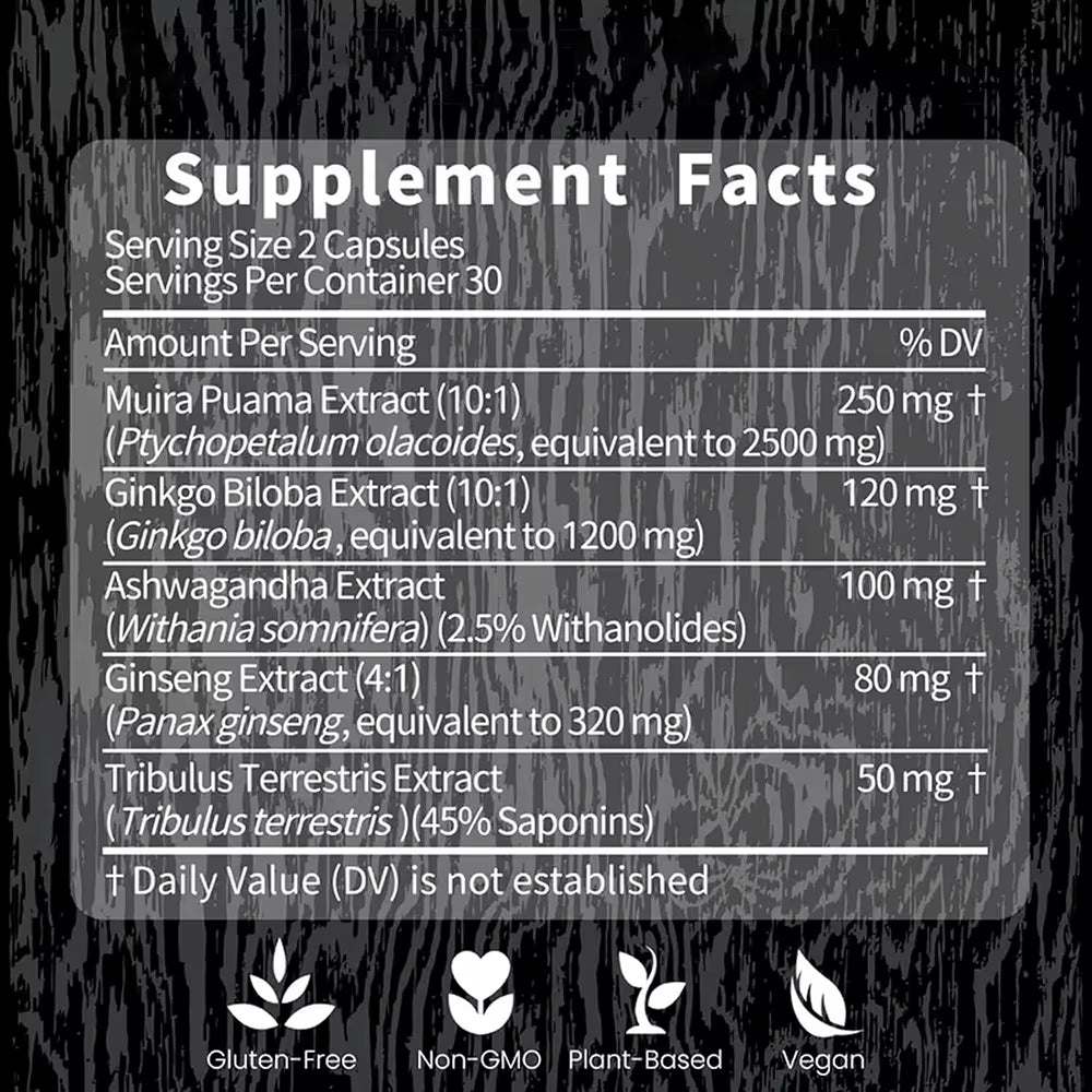 Potency Wood Herbal Supplements with Ginseng Ashwagandha, 60 Capsules, Adaptogen Energy Stamina Immune Antioxidants Gut Health