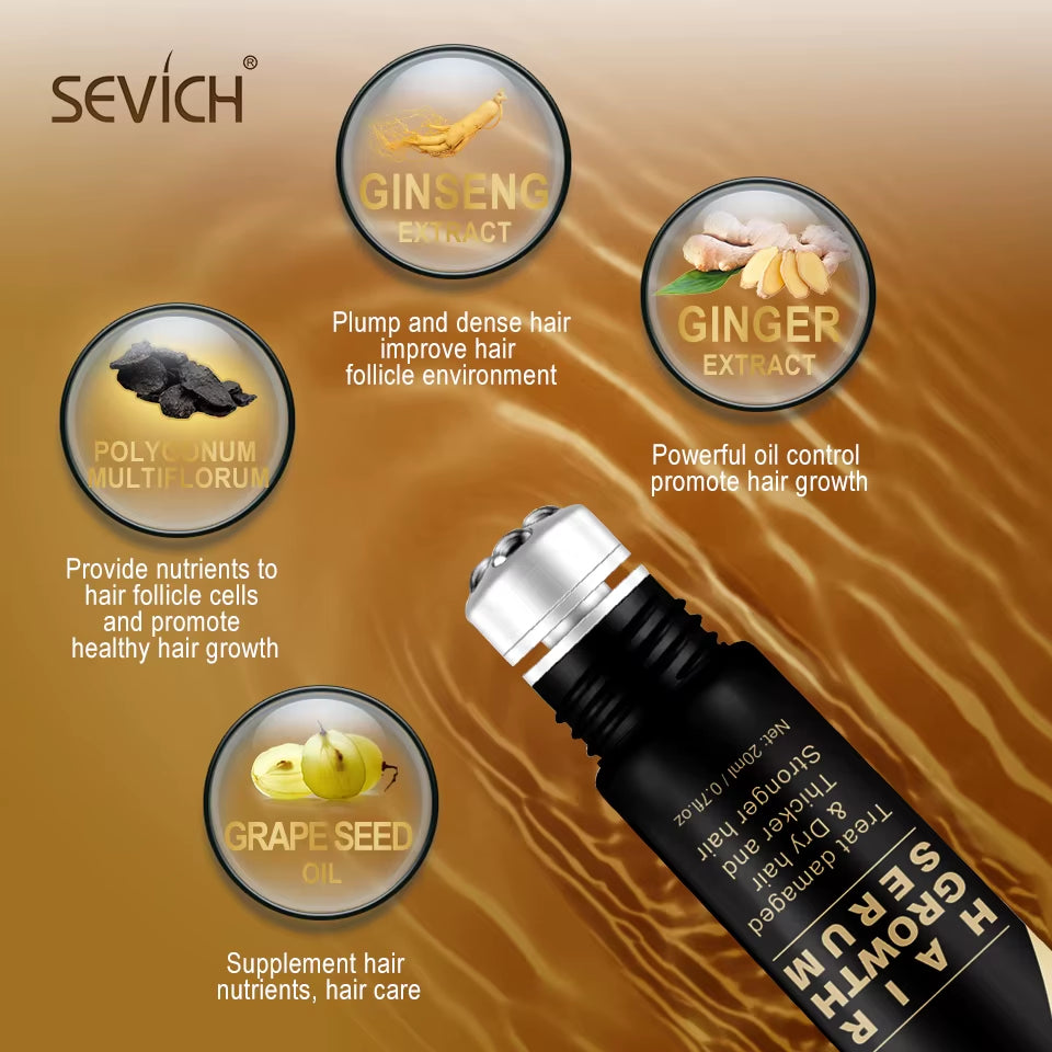 Sevich Herbal Fast Hair Growth Oil with Massage Roller 20Ml Hair Loss Treatment Ginger Extract Growing Serum Hair Loss Products