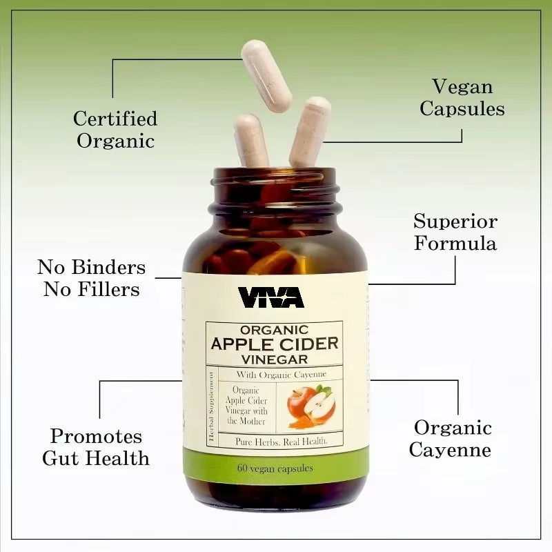 Organic Apple Cider Vinegar Capsules Containing Mother and Organic Cayenne | 650Mg | 60 Vegetarian Capsules