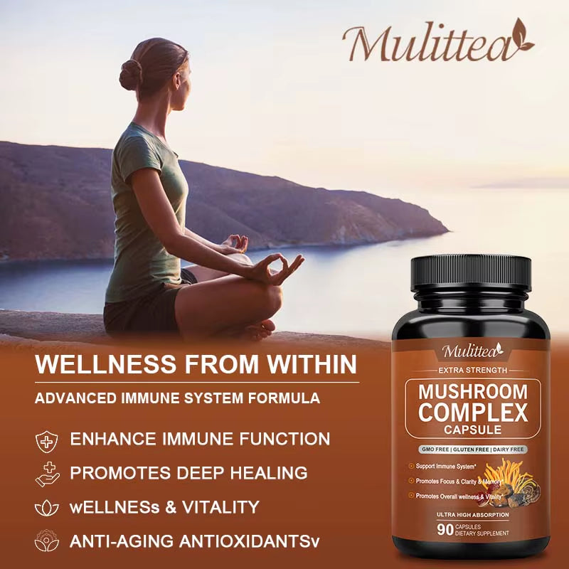 10X Mushroom Complex Capsules with Lions Mane, Chaga Nootropic Brain Supplement for Memory and Focus Relief Stress