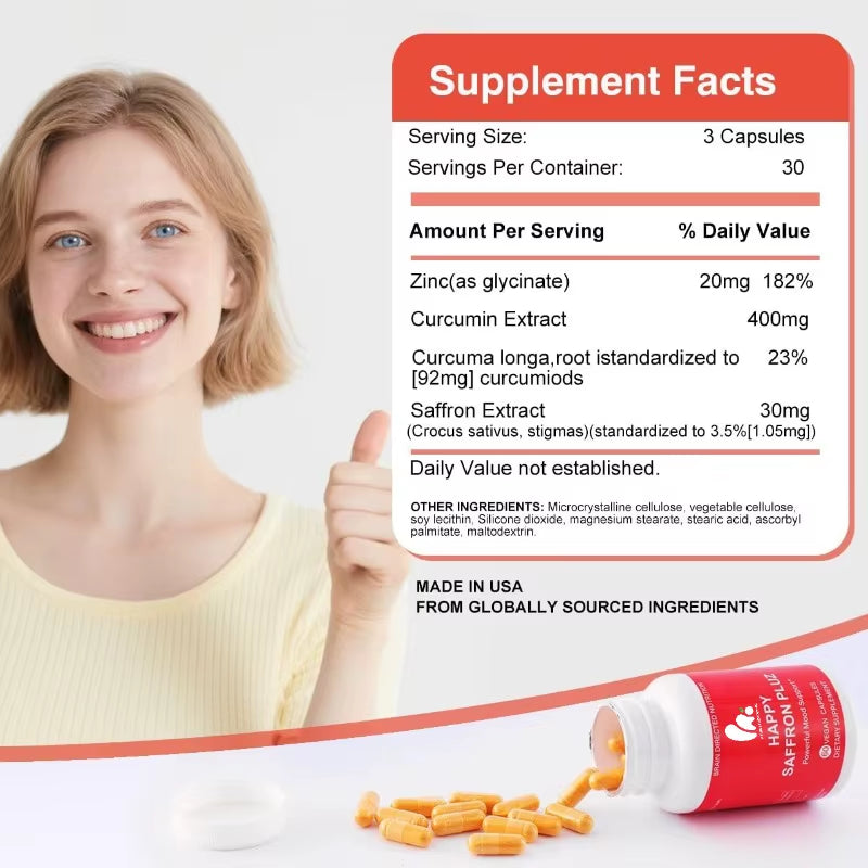 Optimized Organic Saffron Extract, Curcumin, and Zinc Eye Health Support 60 Capsules