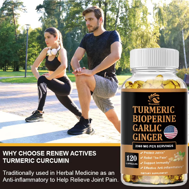 4-In-1 Turmeric Ginger Supplement with Pepperin 2360 Mg with Garlic Curcumin Black Pepper, for Joint, Digestive & Immune Support