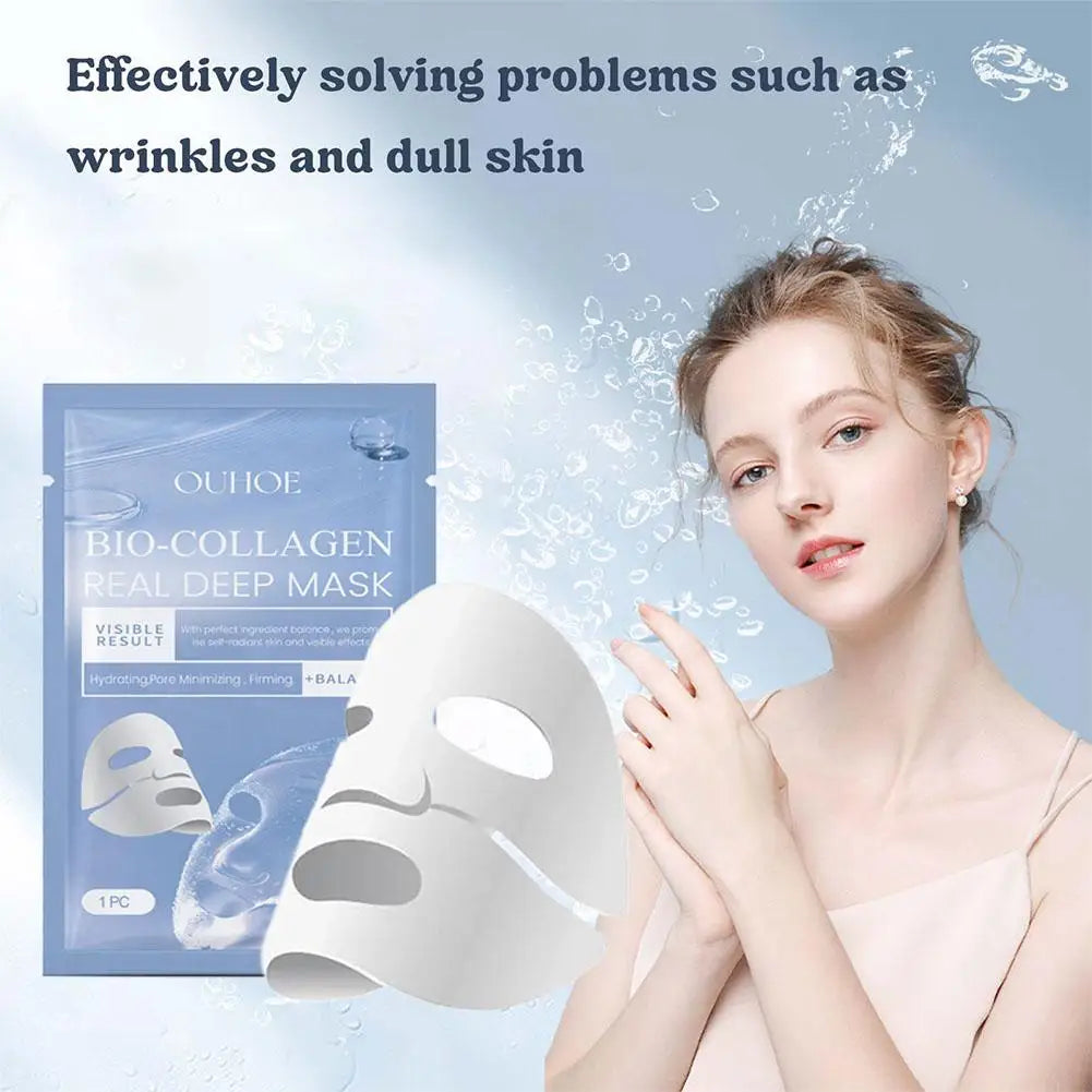 1PC Moisturizing Collagen Mask, Bio-Collagen Deep Rejuvenating Peel Mask, Brightening Films Face Mask Collagen Full Skin of S8A0