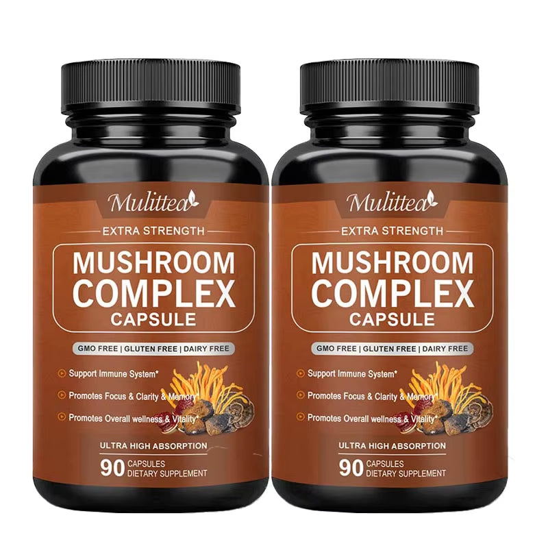 10X Mushroom Complex Capsules with Lions Mane, Chaga Nootropic Brain Supplement for Memory and Focus Relief Stress