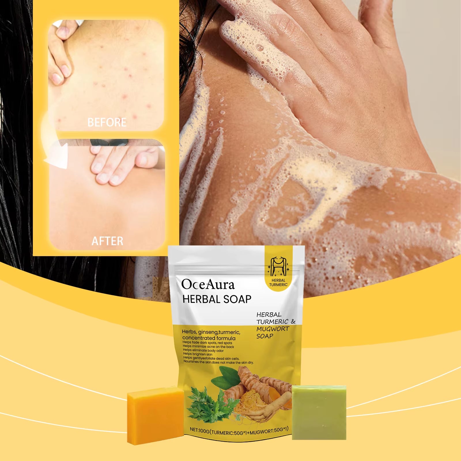 Curcumin Herbal Beauty Soap for Deep Cleansing Moisturizing Refreshing Oil Control Body Care Bath Soap 130G