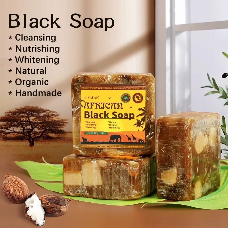 Revitalize Your Skin with 100G Natural African Black Soap Infused with Organic Shea Butter - The Ultimate Acne Treatment and Moisturizing Handmade Body Bath