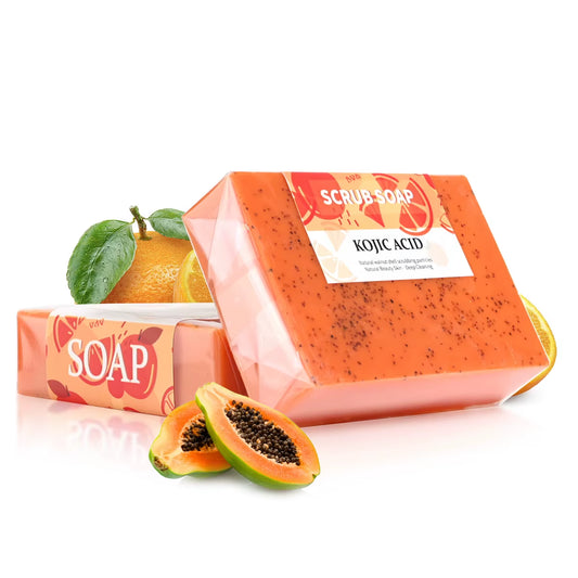 M+100G Customized Natural Organic Shea Butter Kojic Acid Vc Whitening Handmade Scrub Soap, Suitable for Face and Body