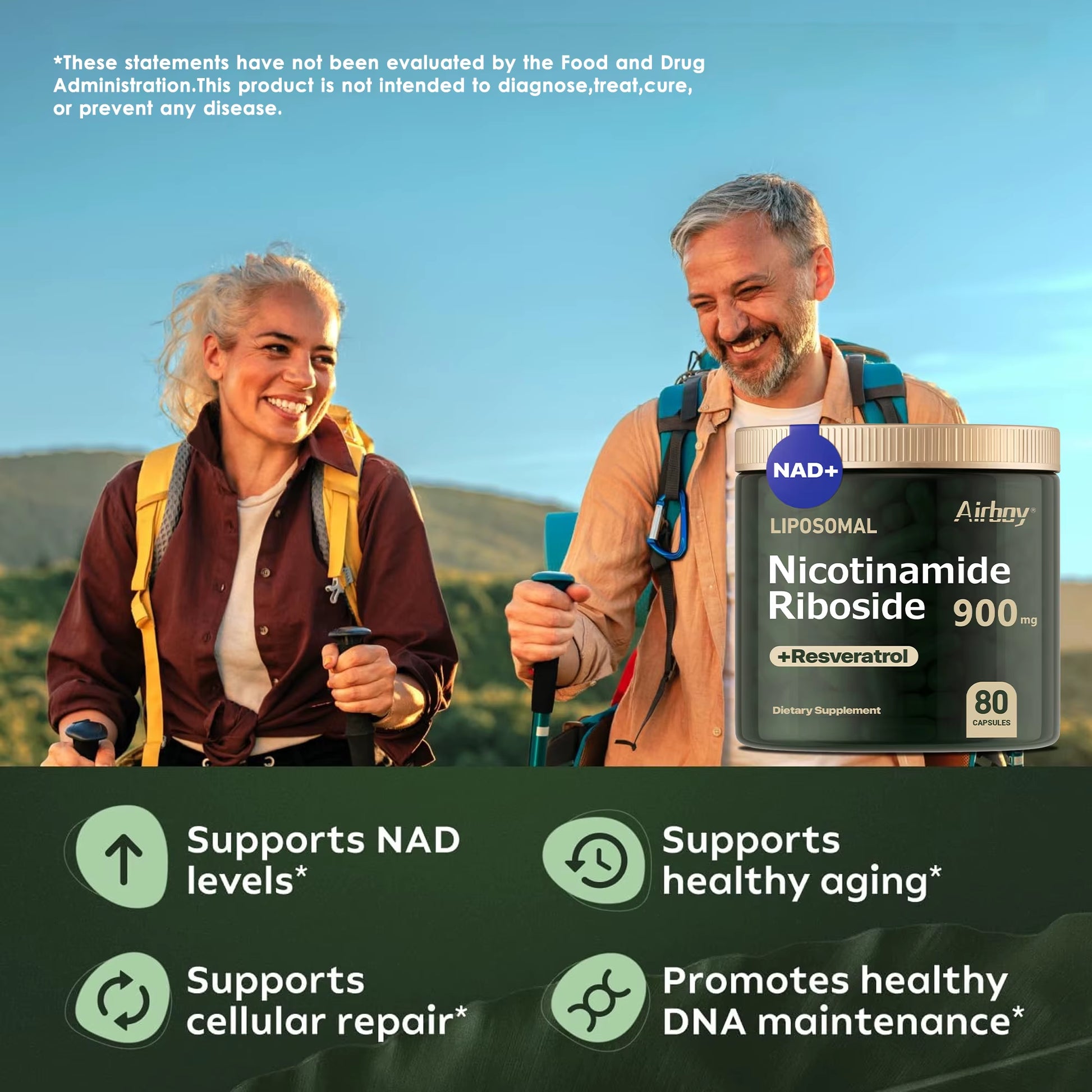 Nad+Supplement - Liposomal Nicotinamide Nucleoside 900Mg + Resveratrol - Anti-Aging, Skin Health, Energy Levels - 80 Capsules