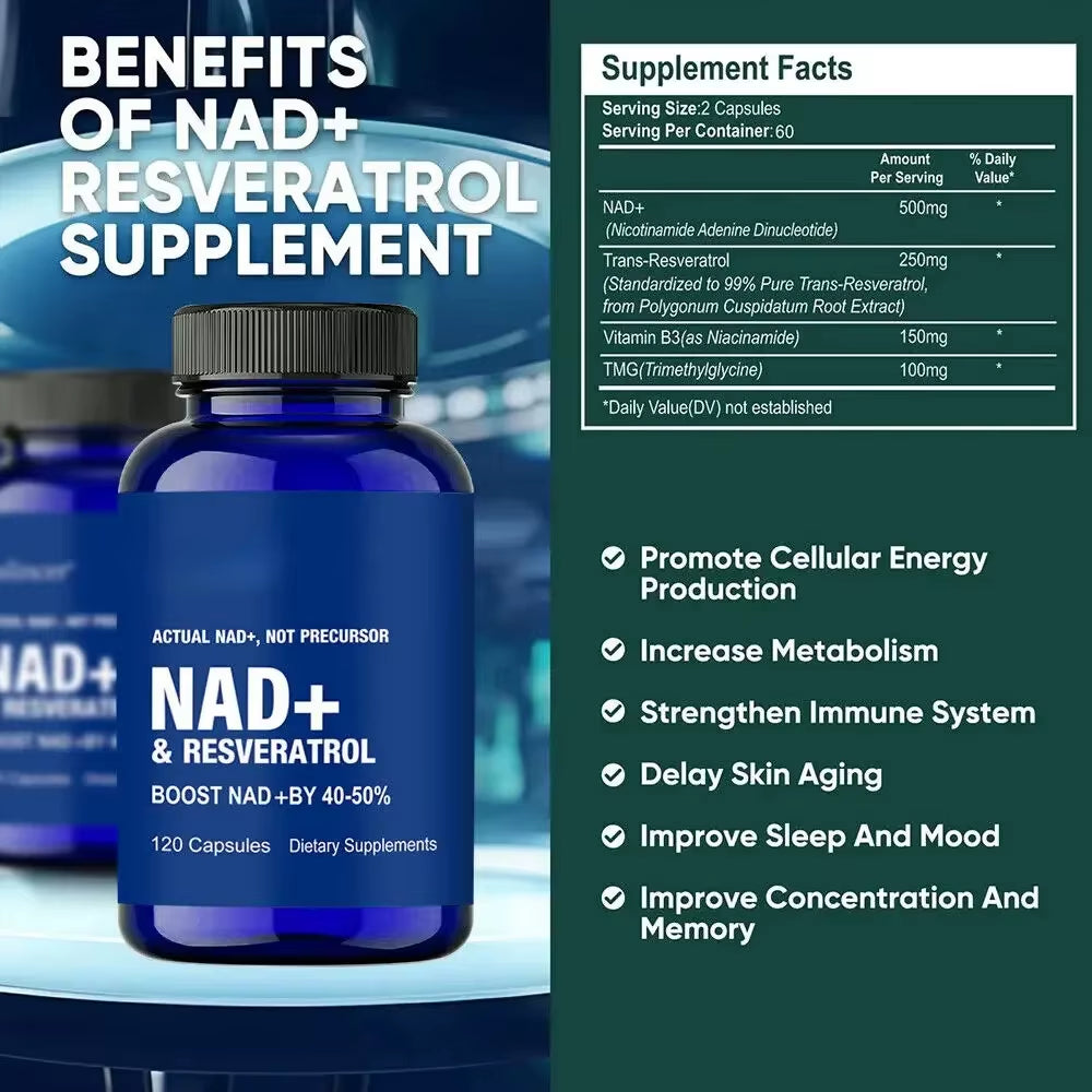 NAD Supplement, NAD+ Supplement with Resveratrol, NAD plus Boosting - Support Cellular Health, Stamina & Healthy Aging