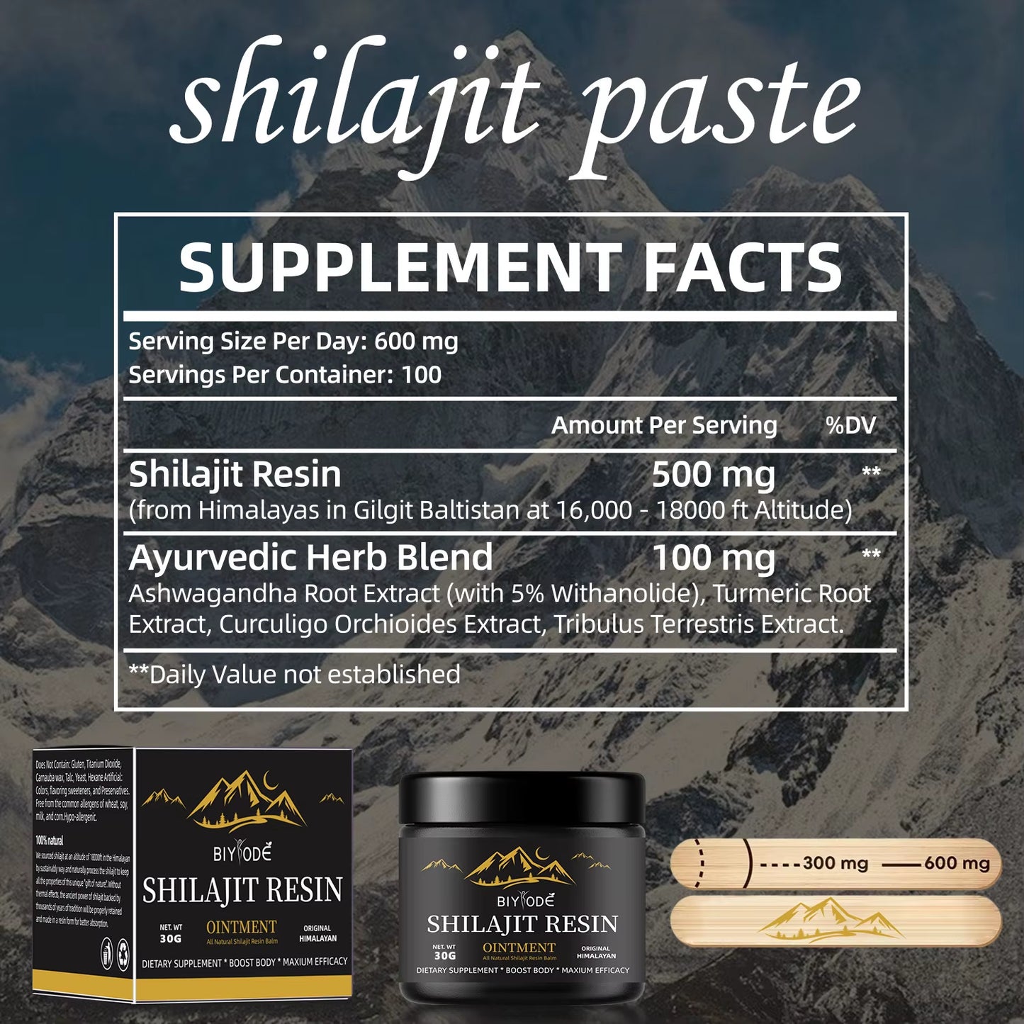 Pure Himalayan Shilajit Resin 30G with Spoon - 600Mg Natural Organic Shilajit Resin with 85+ Trace Minerals & Fulvic Acid