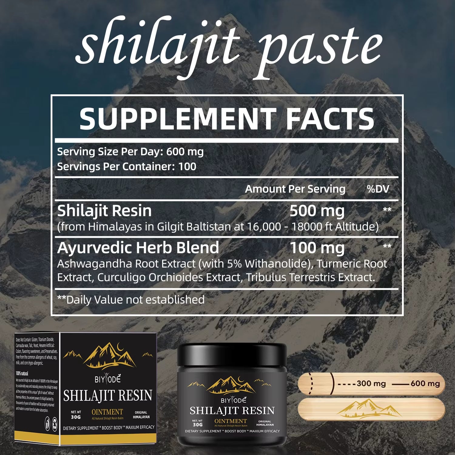 Pure Himalayan Shilajit Resin 30G with Spoon - 600Mg Natural Organic Shilajit Resin with 85+ Trace Minerals & Fulvic Acid