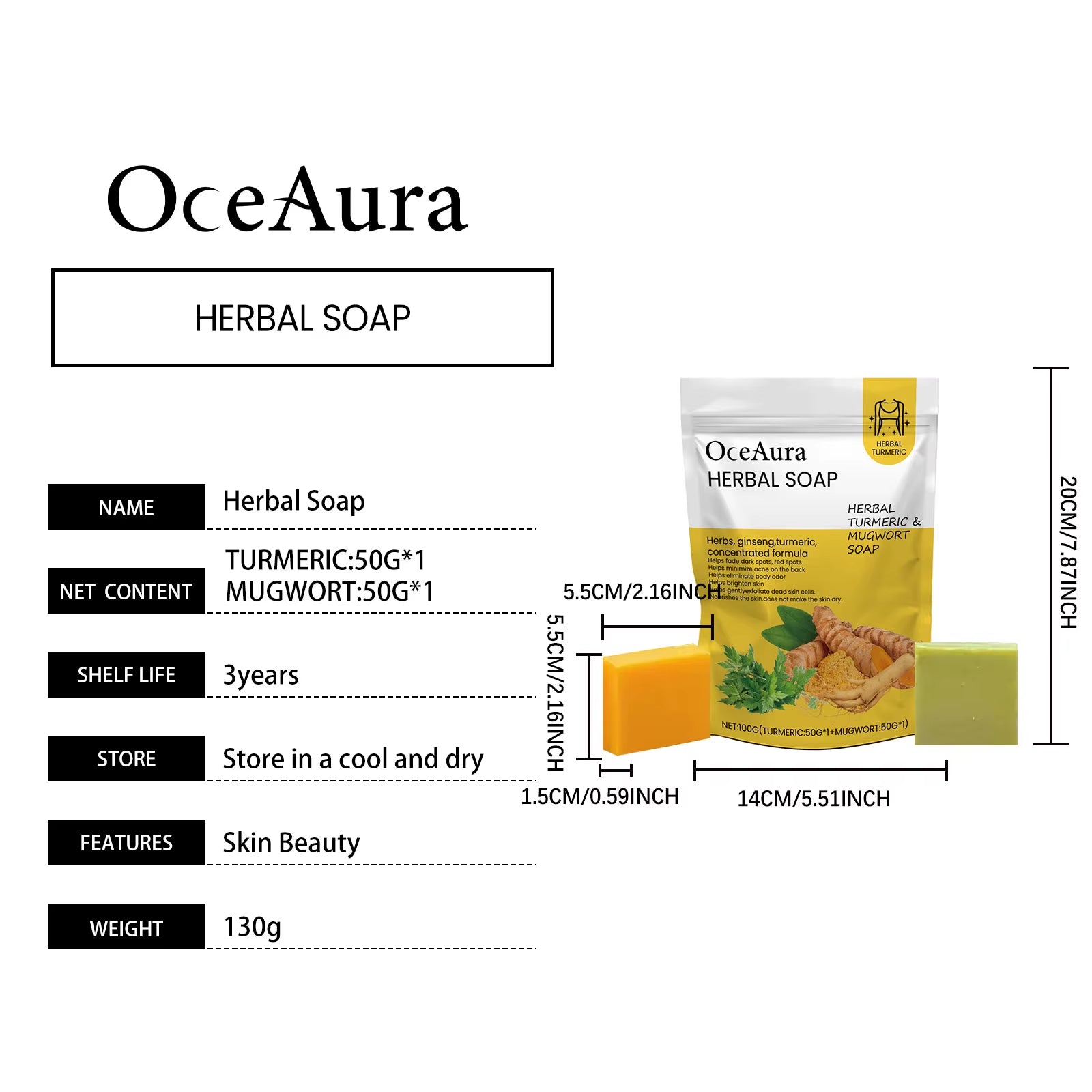 Curcumin Herbal Beauty Soap for Deep Cleansing Moisturizing Refreshing Oil Control Body Care Bath Soap 130G