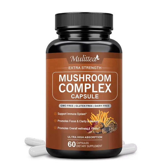 10X Mushroom Complex Capsules with Lions Mane, Chaga Nootropic Brain Supplement for Memory and Focus Relief Stress