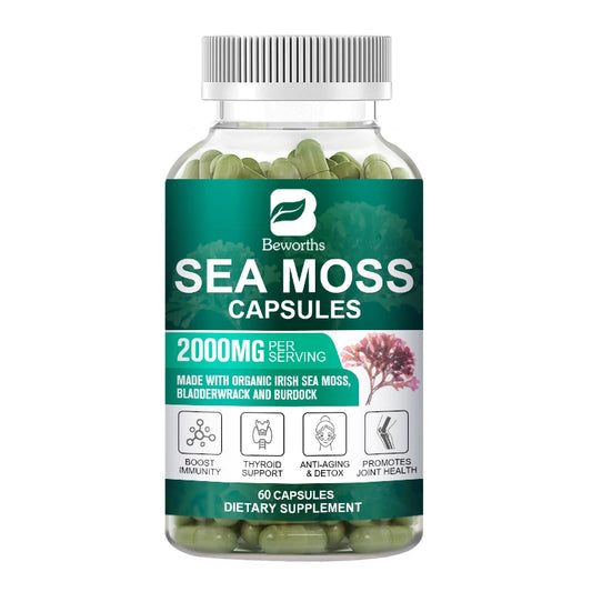BEWORTHS Vegetarian Diet Organic Sea Moss Capsule Helps Immune System ,Joint Health Intestinal Cleansing Thyroid Supplement