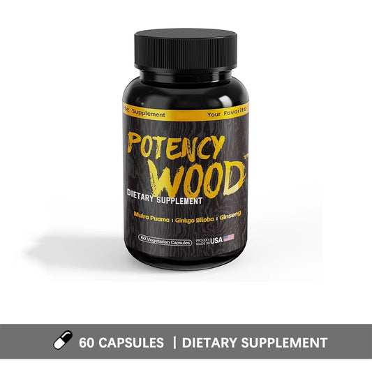 Potency Wood Herbal Supplements with Ginseng Ashwagandha, 60 Capsules, Adaptogen Energy Stamina Immune Antioxidants Gut Health