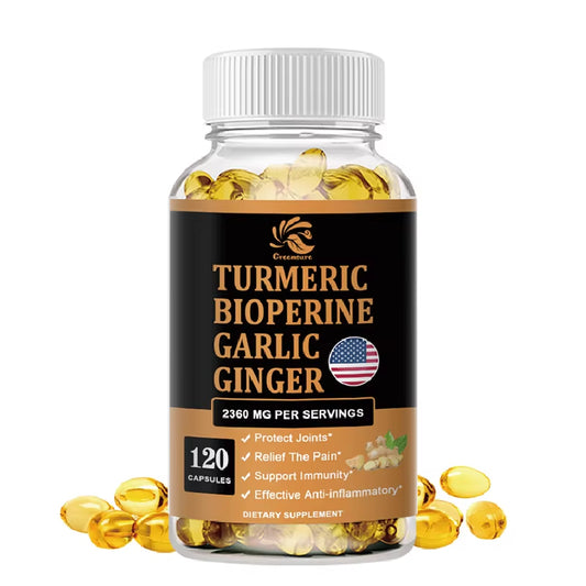 4-In-1 Turmeric Ginger Supplement with Pepperin 2360 Mg with Garlic Curcumin Black Pepper, for Joint, Digestive & Immune Support