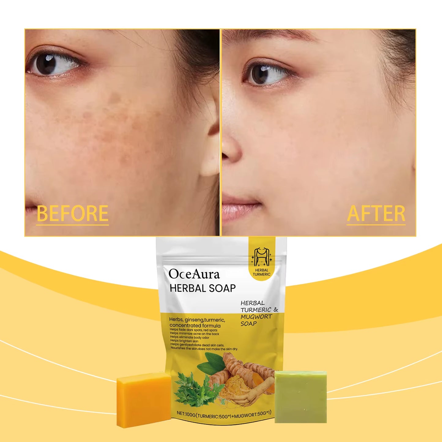 Curcumin Herbal Beauty Soap for Deep Cleansing Moisturizing Refreshing Oil Control Body Care Bath Soap 130G