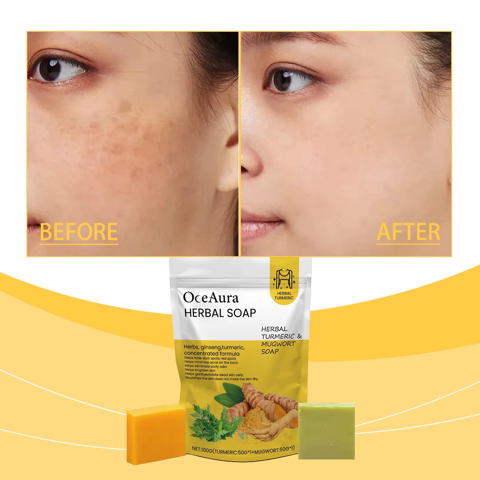 Curcumin Herbal Beauty Soap for Deep Cleansing Moisturizing Refreshing Oil Control Body Care Bath Soap 130G