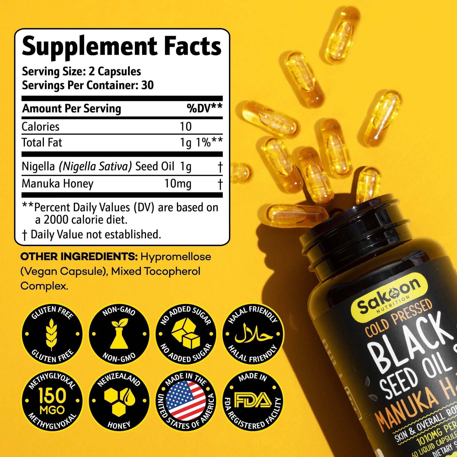 Revitalize Your Health with Black Seed Oil & Manuka Honey Capsules - 1000mg of Pure Wellness in Every Dose!